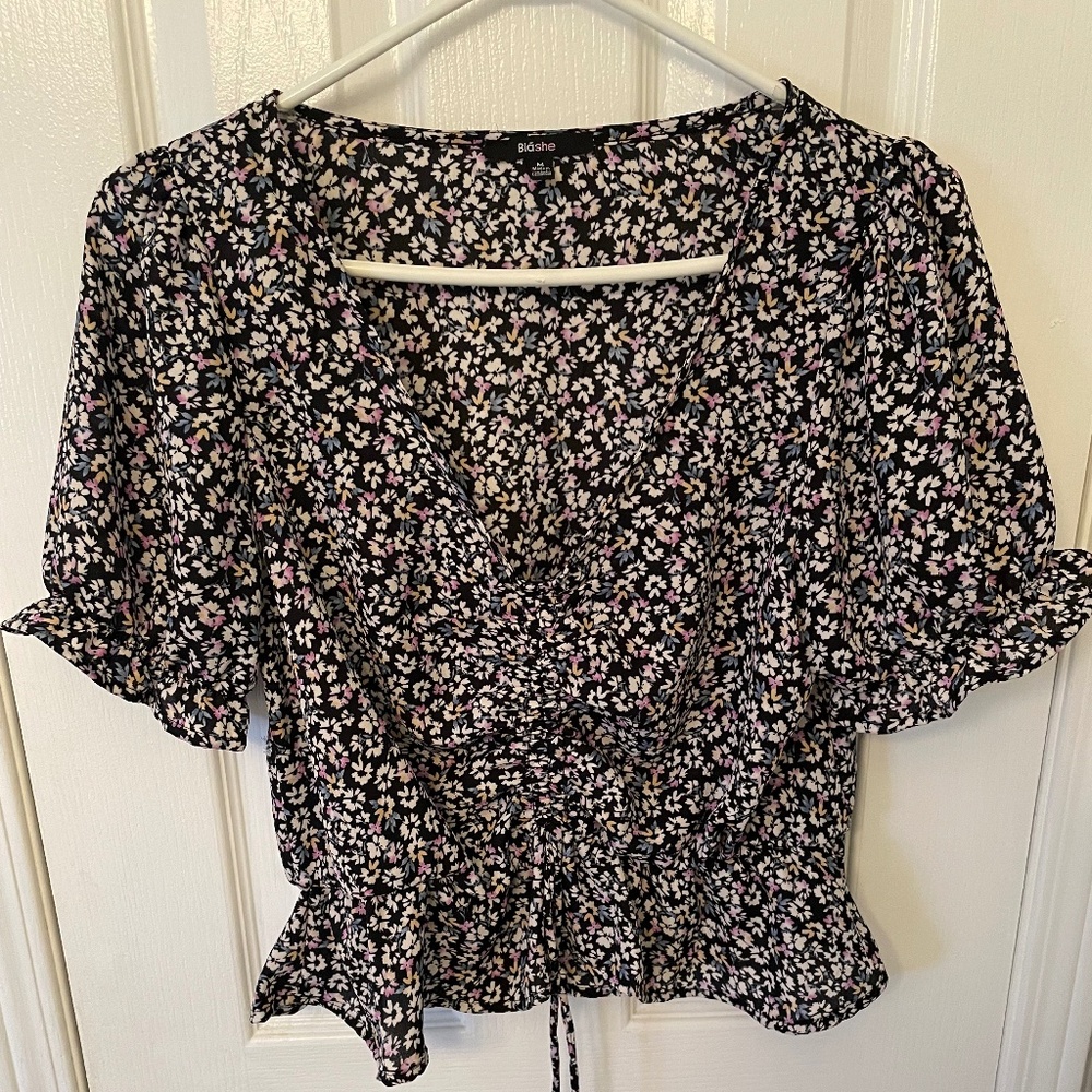 5 for $12 Cute little V neck top with flutter sleeve and rouched bottom